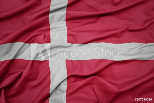 Picture of waving colorful national flag of denmark